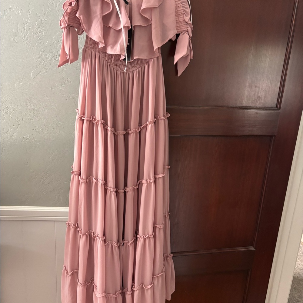 Lulu's Pink Ruffled Off-the-Shoulder Sundress